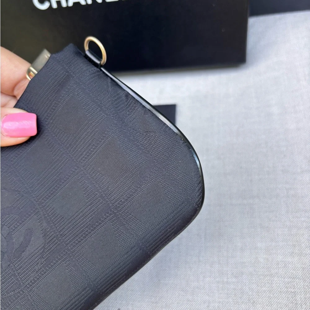 Authentic CHANEL BLACK nylon sport line clutch pouch NEW
